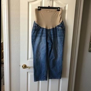 Plus Size Motherhood Maternity Denim Cropped Pants